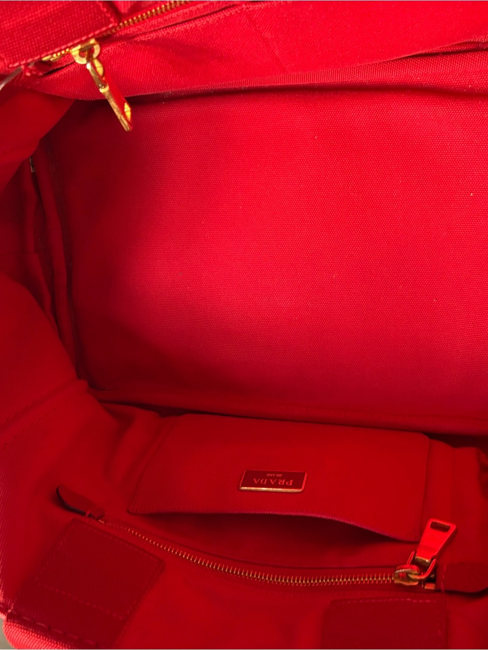 Authentic PRADA Canapa Small Canvas Tote Bag Rosso Red B2439G w/ Auth Card - Picture 7 of 12